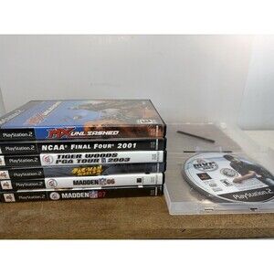 7 Playstation 2 Games Lot Tiger Woods Madden Mx Unleashed Pac-man Ncaa